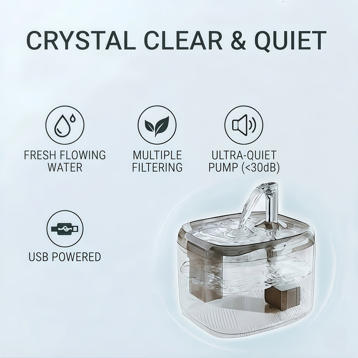 Smart Cat Water Fountain Ultra-Quiet - Multi-Stage Filtration Pet Water Dispenser, USB Powered, Easy to Clean, for Cats at Home & Travel, 3 Colors: Silver Gray, Ceramic White, Cream Yellow