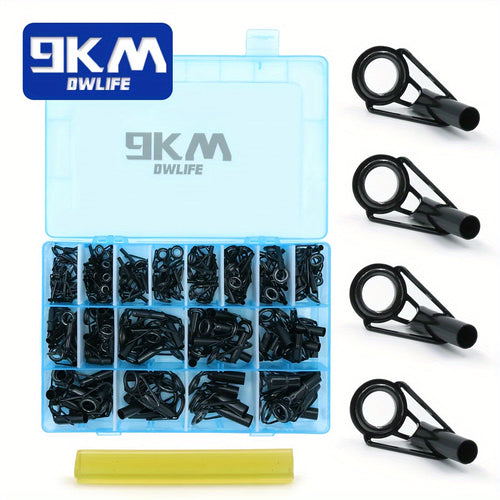 Fishing Rod Tip Repair Kit Stainless Steel Ceramic Guides 24 Sizes 20-65pcs Spinning Casting Lure Rod Building Eyelet Replacement Kit with Hot Glue