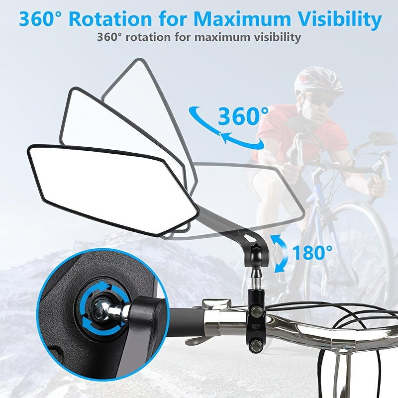 2-Pack Bicycle Rearview Mirror 360° Adjustable HD Wide Angle Shockproof Handlebar Side Mirror – Universal Fit for Mountain Bike, Road Bike, E-Bike, City Bike & Scooter, 22.2–25mm Handlebars