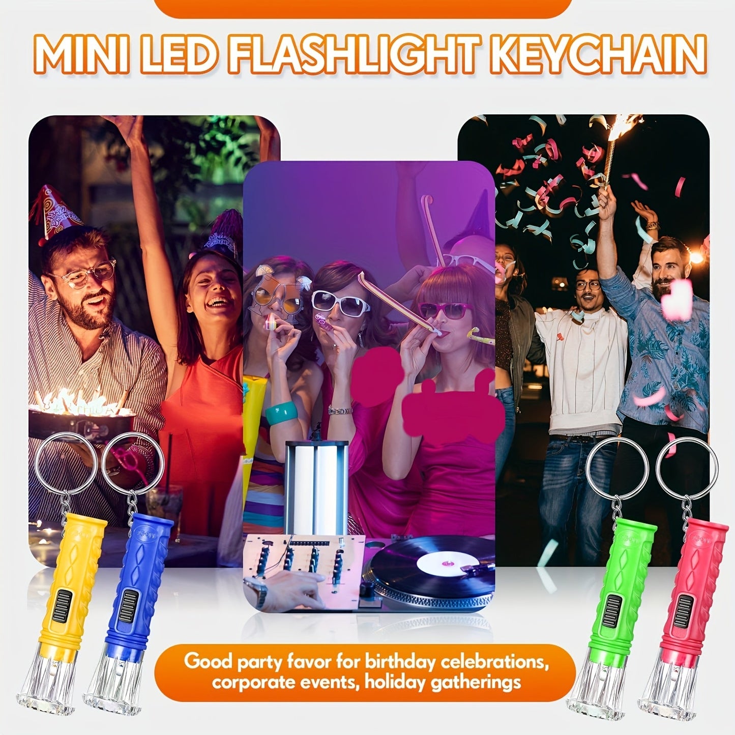 150PCS Mini LED Flashlight Keychains Bulk – Assorted Colors Portable Handheld Key Ring Lights for Halloween, Camping, Hiking, Cycling & Party Favors