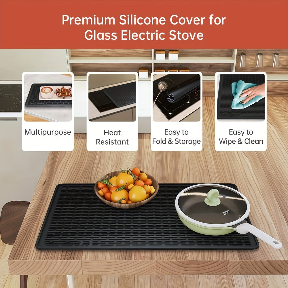Silicone Electric Stove Top Cover Mat 28"x20" – Heat-Resistant Up to 450°F, Non-Slip Washable Ceramic Glass Cooktop Protector, Extra Large Flat RV Range Cover & Multipurpose Kitchen Mat, Black