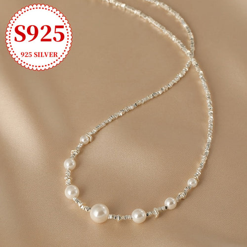 925 Sterling Silver Freshwater Pearl Necklace for Women – Elegant Retro Luxury Jewelry for Marriage Proposals, Engagements, Anniversaries, Valentine's Day, Daily Wear, Dates & Parties