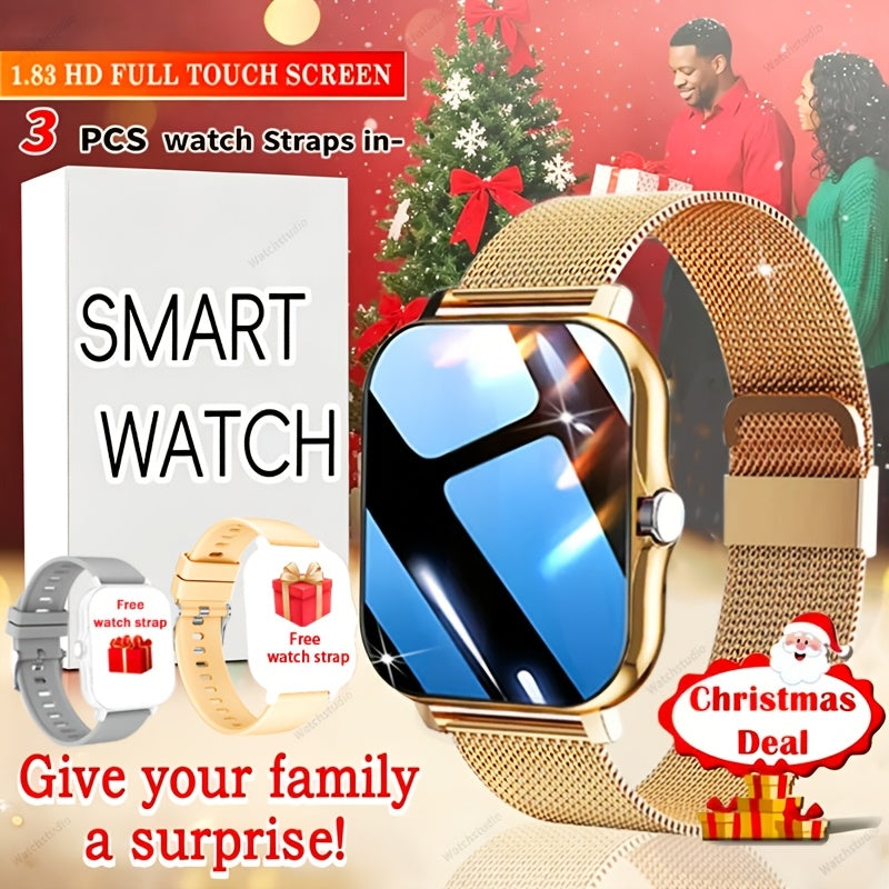 Elegant Smartwatch with Metal Strap – Wireless Calling, App Message Reminders, Sports Mode, Music Player, USB Rechargeable, Compatible with Android & iPhone, Available in Black, Silver & Gold