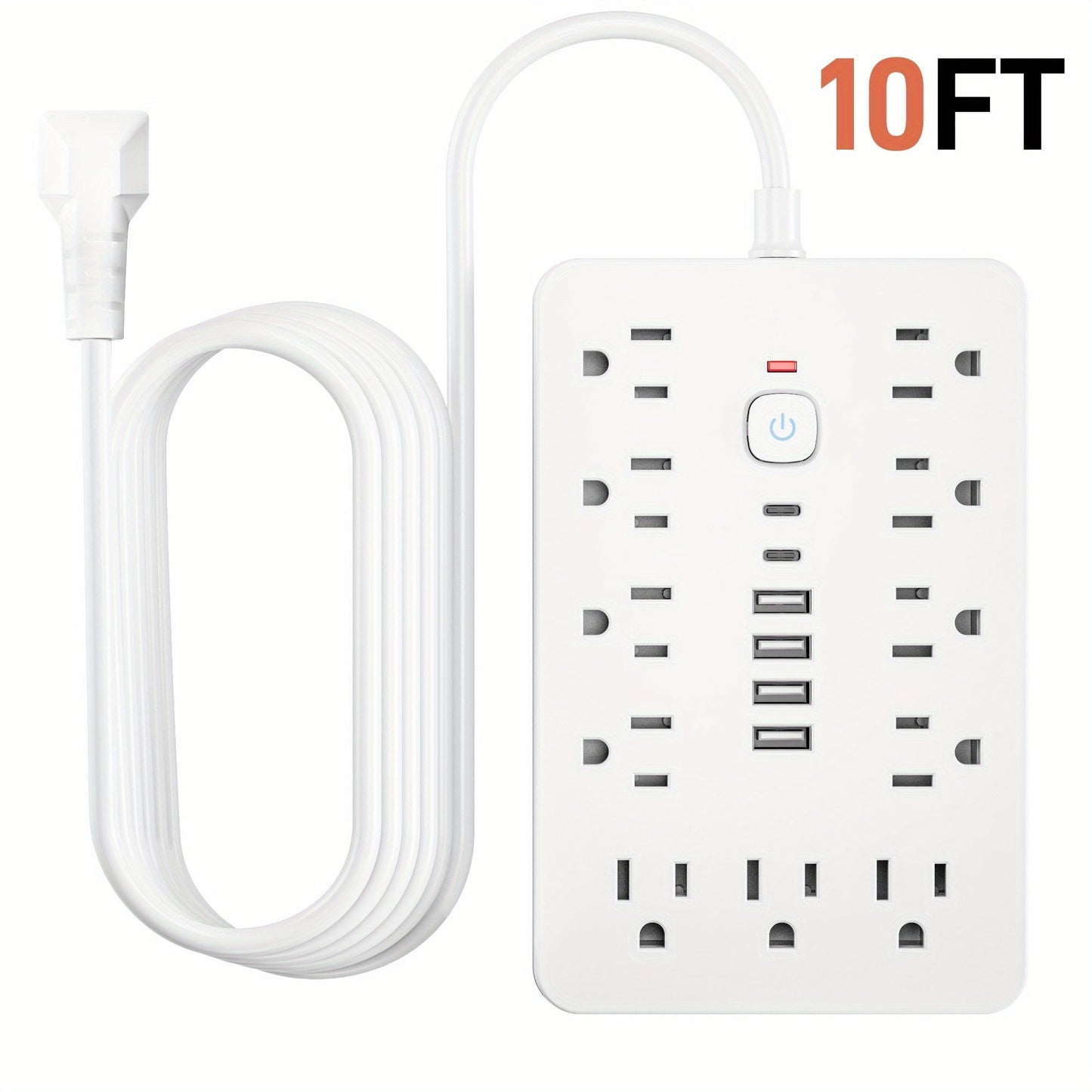 17-in-1 Power Strip Surge Protector with 11 AC Outlets 4 USB Ports 2 USB-C Ports Flat Plug Design Space-Saving Extension Cord for Home Office Desk Kitchen 5ft 10ft Cord
