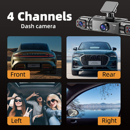 360° Panoramic Dash Cam 3/4 Lens 1080P HD with Quad-Split Screen, HD Night Vision, WDR & G-Sensor – Full Coverage Front, Rear, Left & Right Loop Recording – Rideshare & Fleet Ready – Velora