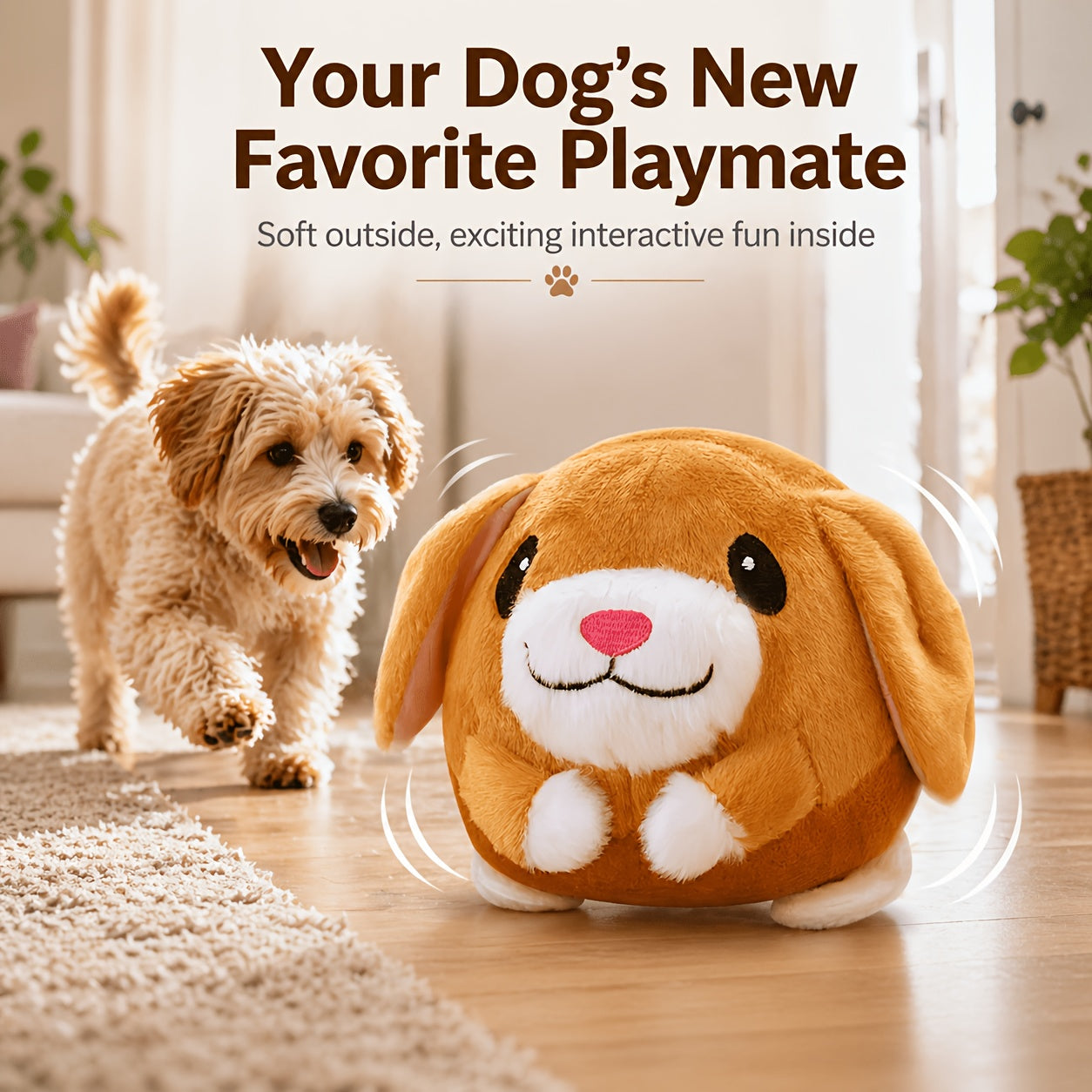 USB Rechargeable Bouncing Dog Toy – Motion Sensor Electronic Ball with Pig Sound & Voice Recording, Washable Interactive Fetch Toy for Small Dogs & Puppies
