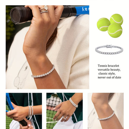 925 Sterling Silver Moissanite Tennis Bracelet 5mm 0.5 Carat Sparkling Luxury Jewelry Gift for Wedding Anniversary Birthday 4 Sizes