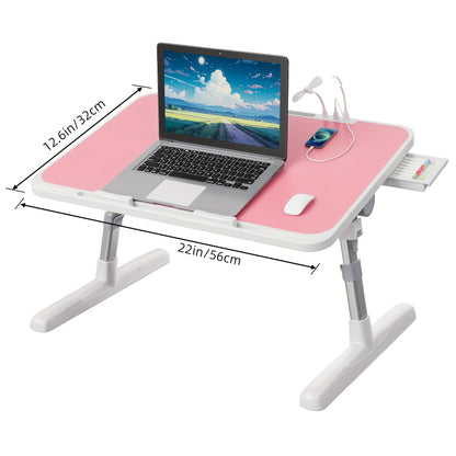 Lap Desk Bed Tray Table with USB Light Fan & Drawer – Adjustable Portable Laptop Stand for Bed Couch Sofa, Laptop Desk for Reading Writing Eating, 10 Colors & Sizes