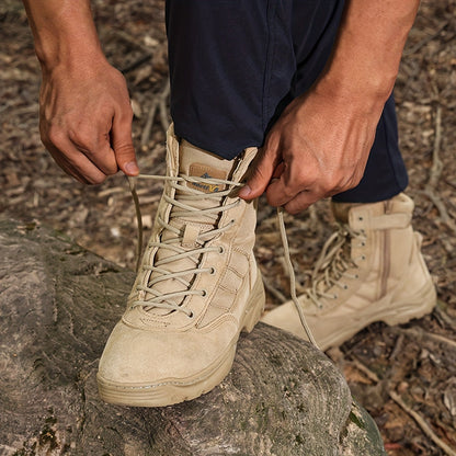 Men's Leather Tactical Combat Boots Side Zipper 9-Inch Non-Slip Lightweight - Hiking Motorcycle Outdoor Boots US 6.5-15