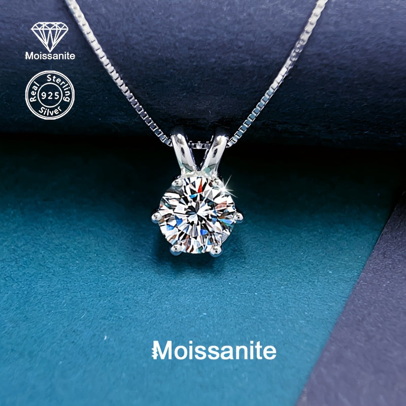 1 Carat Moissanite Pendant Necklace 925 Sterling Silver – Brilliant Diamond Alternative Solitaire Drop Necklace for Women, Fine Jewelry Gift for Birthday Anniversary Wedding Valentine's Day