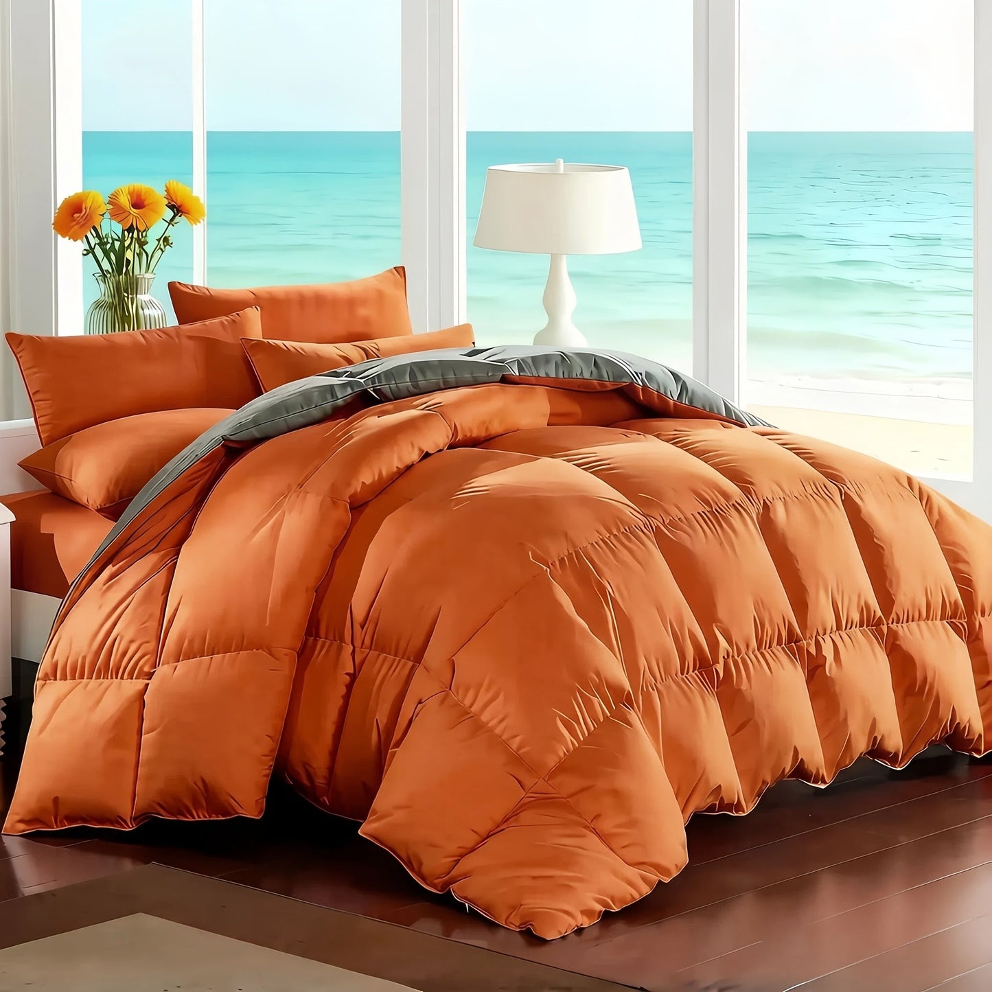 7 Piece Comforter Set Queen King Size – Soft Microfiber Pinch Pleated Bed in a Bag with Comforter, Fitted Sheet, Flat Sheet & 4 Pillowcases, All-Season Bedding Set for Home & Dorm