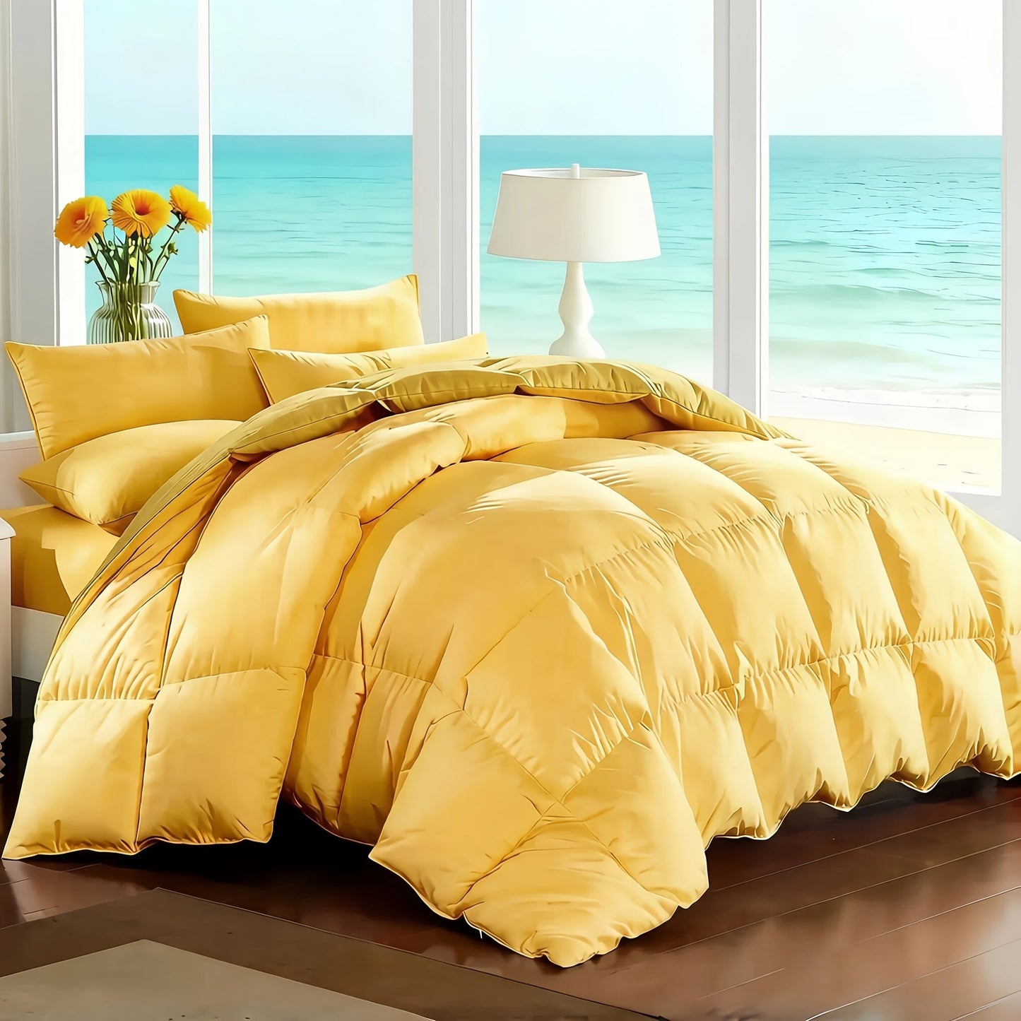 7 Piece Comforter Set Queen King Size – Soft Microfiber Pinch Pleated Bed in a Bag with Comforter, Fitted Sheet, Flat Sheet & 4 Pillowcases, All-Season Bedding Set for Home & Dorm
