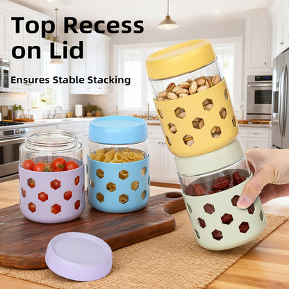 6-Pack 16oz Glass Airtight Jars with Silicone Sleeves – Moisture-Proof Food Storage Containers for Tea, Grains, Nuts, Snacks, Spices & Yogurt | BPA-Free