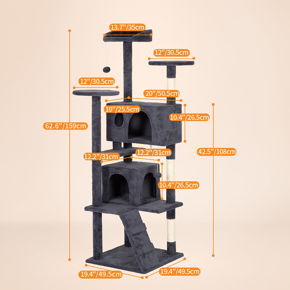 Multi-Level Cat Tree Tower with Scratching Post – Indoor Kitten Activity Center Playhouse, Easy to Assemble, Available in 22"/54"/60"/70" Heights & 7 Colors, Perfect Cat Gift