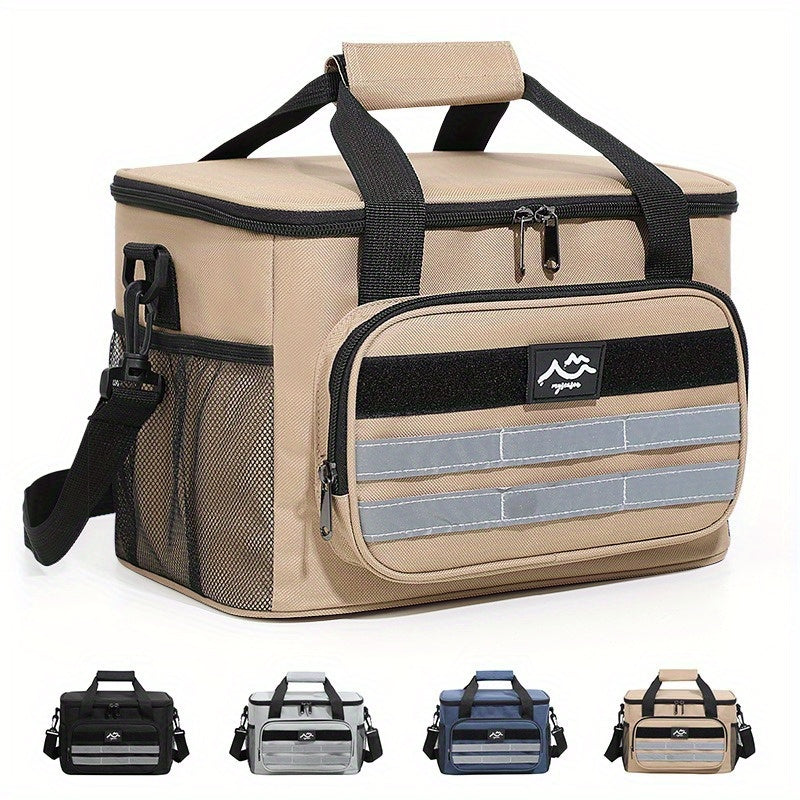 Large Capacity Insulated Cooler Bag Leakproof Portable Food Storage for Picnic Camping Beach Lunch, Durable Handle Soft Sided Cooler Tote with Thick Insulation - Black Navy Grey Khaki
