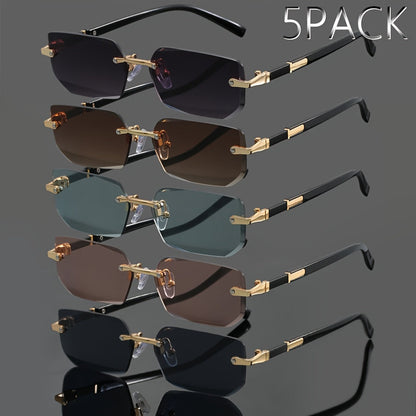 5pcs Frameless Metal Sunglasses Set for Men & Women – Rimless Lightweight Trendy Glasses in Assorted Styles, UV Protection Eyewear for Summer Parties, Street Style & Holiday Gifting