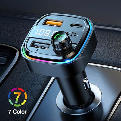 Bluetooth FM Transmitter for Car – BT 5.0, 48W QC3.0 & PD Fast Charge, Dual Microphone, 360° Bass, 2 USB + 1 USB-C Ports, Supports U Disk & AUX, Car Stereo Adapter – Black