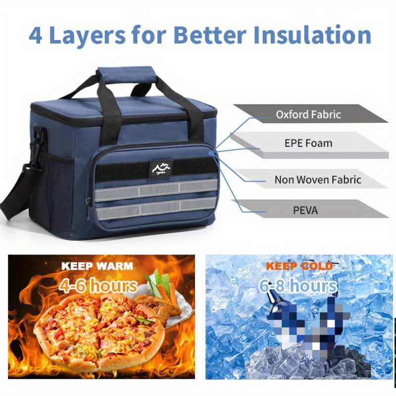 Large Capacity Insulated Cooler Bag Leakproof Portable Food Storage for Picnic Camping Beach Lunch, Durable Handle Soft Sided Cooler Tote with Thick Insulation - Black Navy Grey Khaki