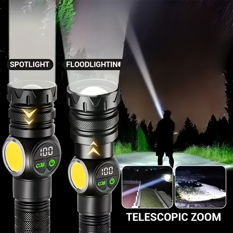 High Lumen Tactical Flashlight 2-Pack – Ultra Bright COB Side Light, USB Fast Charging, Zoomable Multi-Mode, for Camping, Hiking, Fishing, Cycling & Emergency – Great Gift for Men