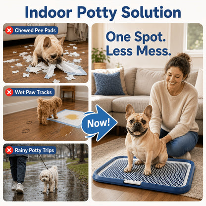 Dog Potty Tray Leak-Proof Indoor Puppy Toilet with Removable Grating, Washable Pee Pad Holder for Apartment Puppy Training, Pet Potty Station for Small Medium Dogs