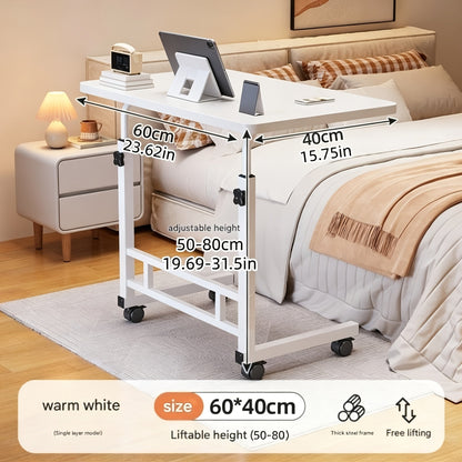 Portable Mobile Desk with Wheels & Adjustable Height Lift Table – Small Computer Study Desk for Bedside Sofa Crafts Home Office in Black or White
