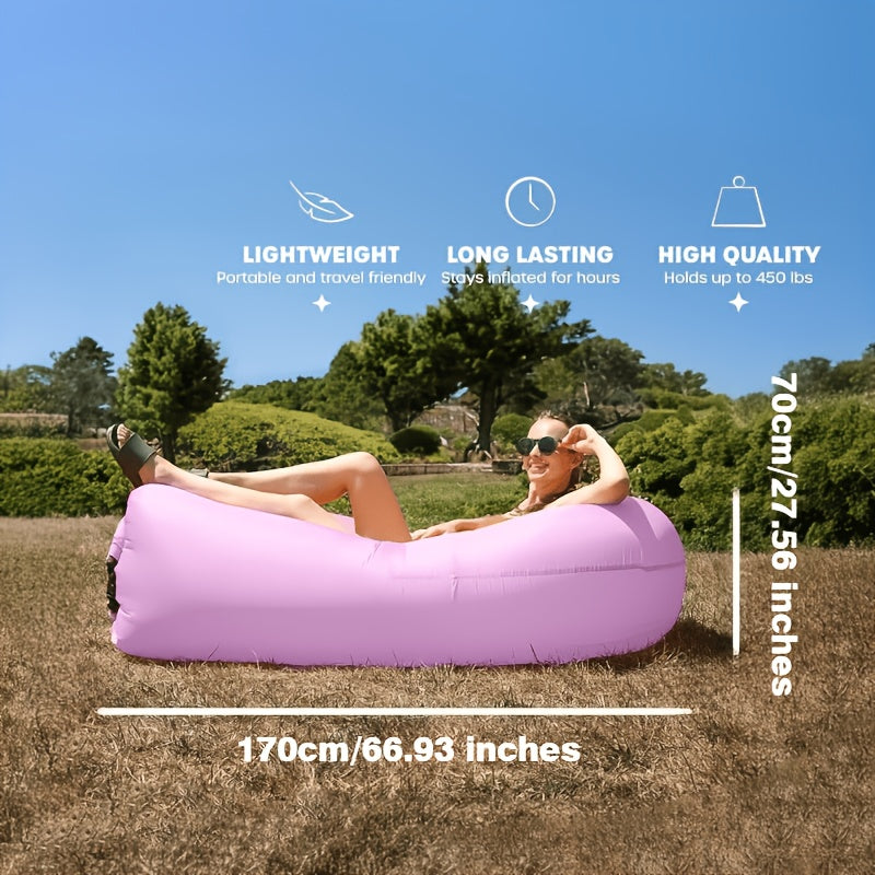 Foldable Inflatable Sofa Lounge Chair Portable Lazy Air Sofa for Camping Beach Music Festivals Outdoor Gatherings Quick Inflation Adults Purple Blue Green Black Red Yellow Orange