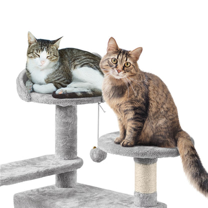 57-Inch Multilevel Cat Tree Tower with 2 Condos – Sisal Scratching Posts, Dangling Ball, Round Platform & Ladder for Indoor Kittens & Small Cats, 6 Colors, Christmas Gift for Cat Lovers