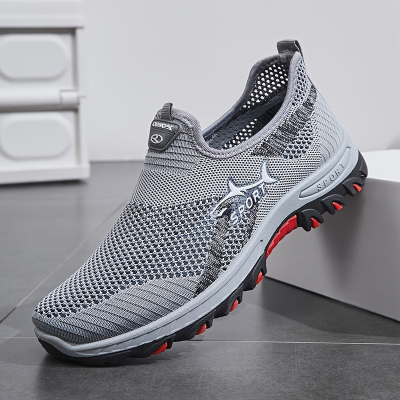 Men's Breathable Mesh Slip-On Sneakers – Lightweight Low-Top Casual Athletic Shoes with Rubber Sole, Round Toe, Monochrome Fabric Upper, Easy Wear Loafer-Style Footwear for Walking, Gym & Everyday Comfort, Spring & Summer