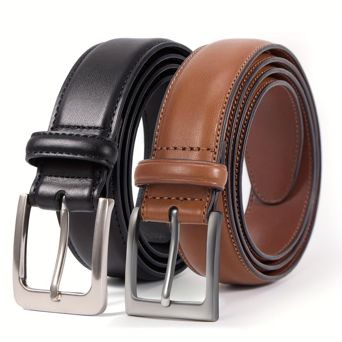 2 Pack Men's Genuine Leather Belt Set with Zinc Alloy Buckle – 1 3/8 Inch Wide Dress Casual Golf Jeans Belt for Men, Sizes 30-50, Great Gift for Him
