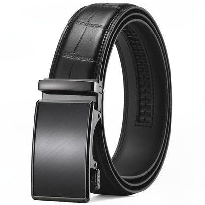 Men's Leather Slide Ratchet Dress Belt with Automatic Click Buckle – Zinc Alloy Buckle, Adjustable 28"-46" Waist, 8 Styles, Business Formal Belt, Perfect Gift for Husband, Father's Day & Christmas