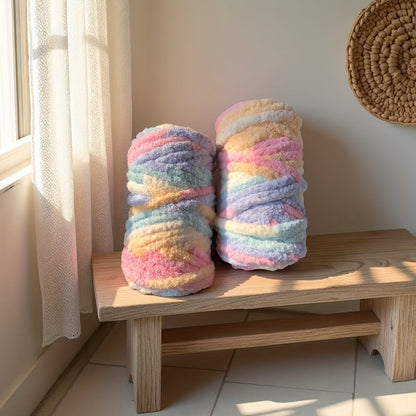 Chunky Chenille Yarn 2 Skeins 500g Hand Knitting Blanket Crochet Multicolor Striped Soft Polyester Extra Thick Plush DIY Gift for Women Men