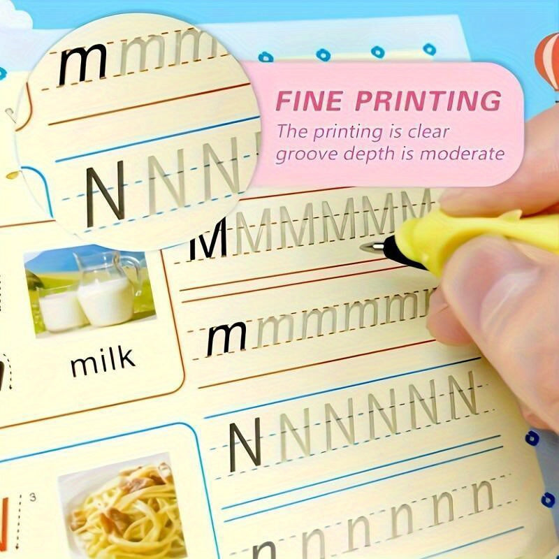 Magic Reusable Calligraphy Handwriting Exercise Books 4-Pack with Pen and 8 Refills Kids Writing Practice Tracing Books Reusable Water Writing Set Christmas Gift for Children