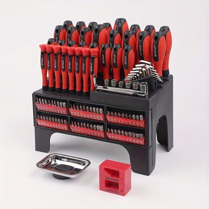 Magnetic Screwdriver Set 100-126pcs Precision Bits Kit with Plastic Rack – Insulated Handles, Torx, Phillips, Hex, Slotted for Electronics, DIY Home Repair & Men's Gift