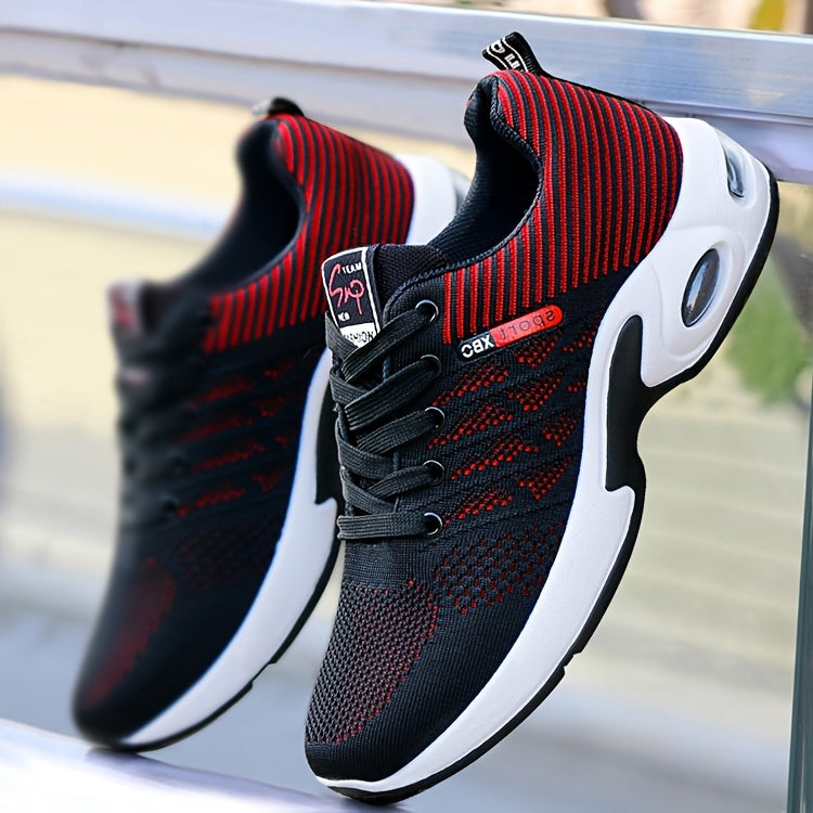 Men's Air Cushion Athletic Sneakers – Breathable Lace-Up Casual Sports Shoes with Slip-Resistant Sole, Black & White or Black Blue, Sizes US 6.5–11.5, Sporty Urban Style