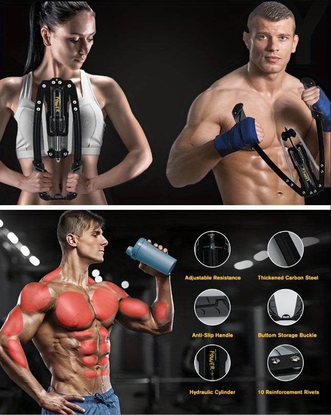 Hydraulic Arm Trainer – 22-440 lbs Adjustable Resistance, 20 Levels, Carbon Steel Foldable Home Gym Equipment for Chest Shoulder Back Multi-Muscle Workout, Non-Slip Handle
