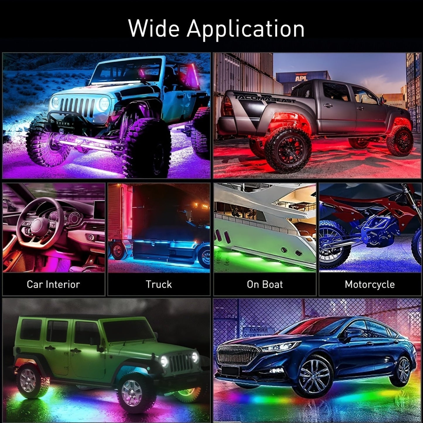Car LED Underglow Atmosphere Light Kit – App & Wireless Control, Multiple Scene Modes, 2 Strips (23.62" × 35.43"), Compatible with Cars, Trucks & SUVs, Interior & Exterior Decorative Lighting