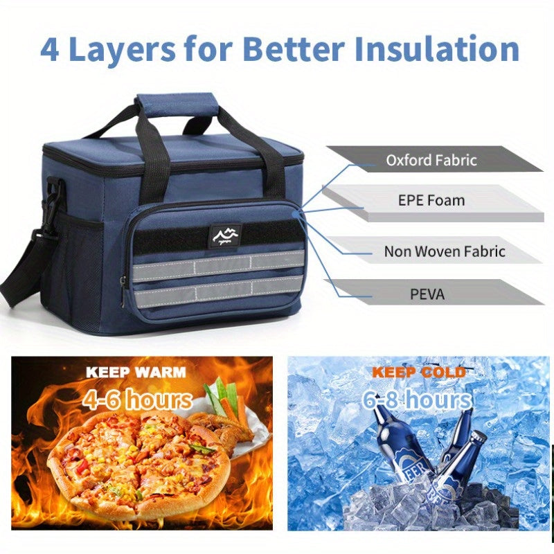 Large Capacity Insulated Cooler Bag Leakproof Portable Food Storage for Picnic Camping Beach Lunch, Durable Handle Soft Sided Cooler Tote with Thick Insulation - Black Navy Grey Khaki