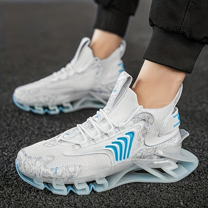 Men's Blade Sneakers – Breathable Mesh Lace-Up Athletic Shoes with Rubber Sole, All-Season Casual Sport Footwear in Black, Blue, White & Deep Blue, Sizes US 6–13.5