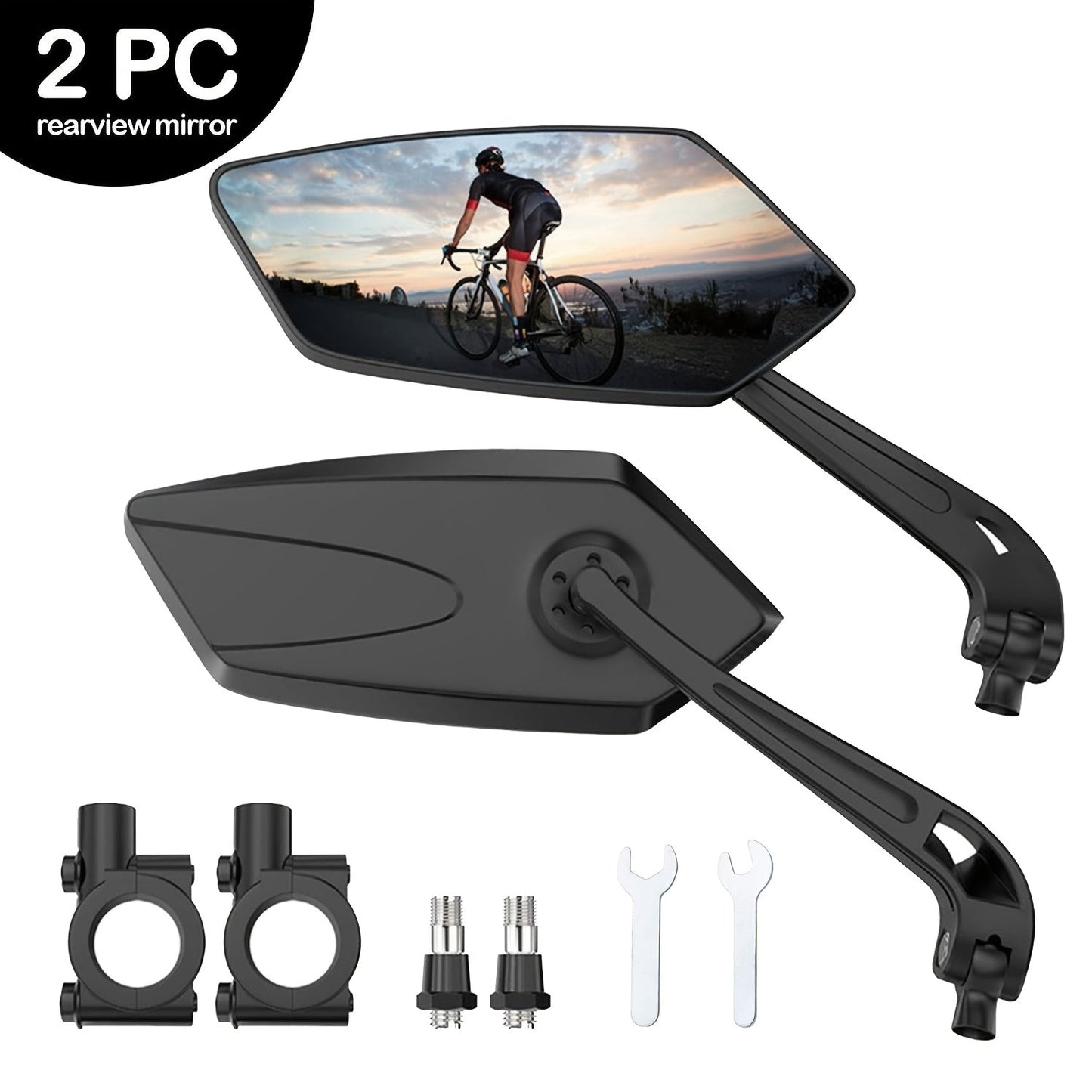 2-Pack Bicycle Rearview Mirror 360° Adjustable HD Wide Angle Shockproof Handlebar Side Mirror – Universal Fit for Mountain Bike, Road Bike, E-Bike, City Bike & Scooter, 22.2–25mm Handlebars