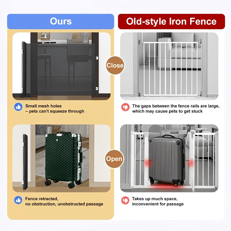 Adjustable Mesh Pet Gate – No-Drill, No-Hole Installation, Scalable Barrier Fence for Dogs & Cats – Fits Stairs, Doorways & Rooms, Black