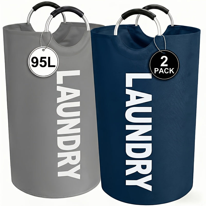 2PCS Large Foldable Laundry Basket with Half Ring Handle – 25.1 Gal Collapsible Clothes Hamper for Bedroom, Bathroom, Dorm & Laundry Room, Space-Saving Home Organizer
