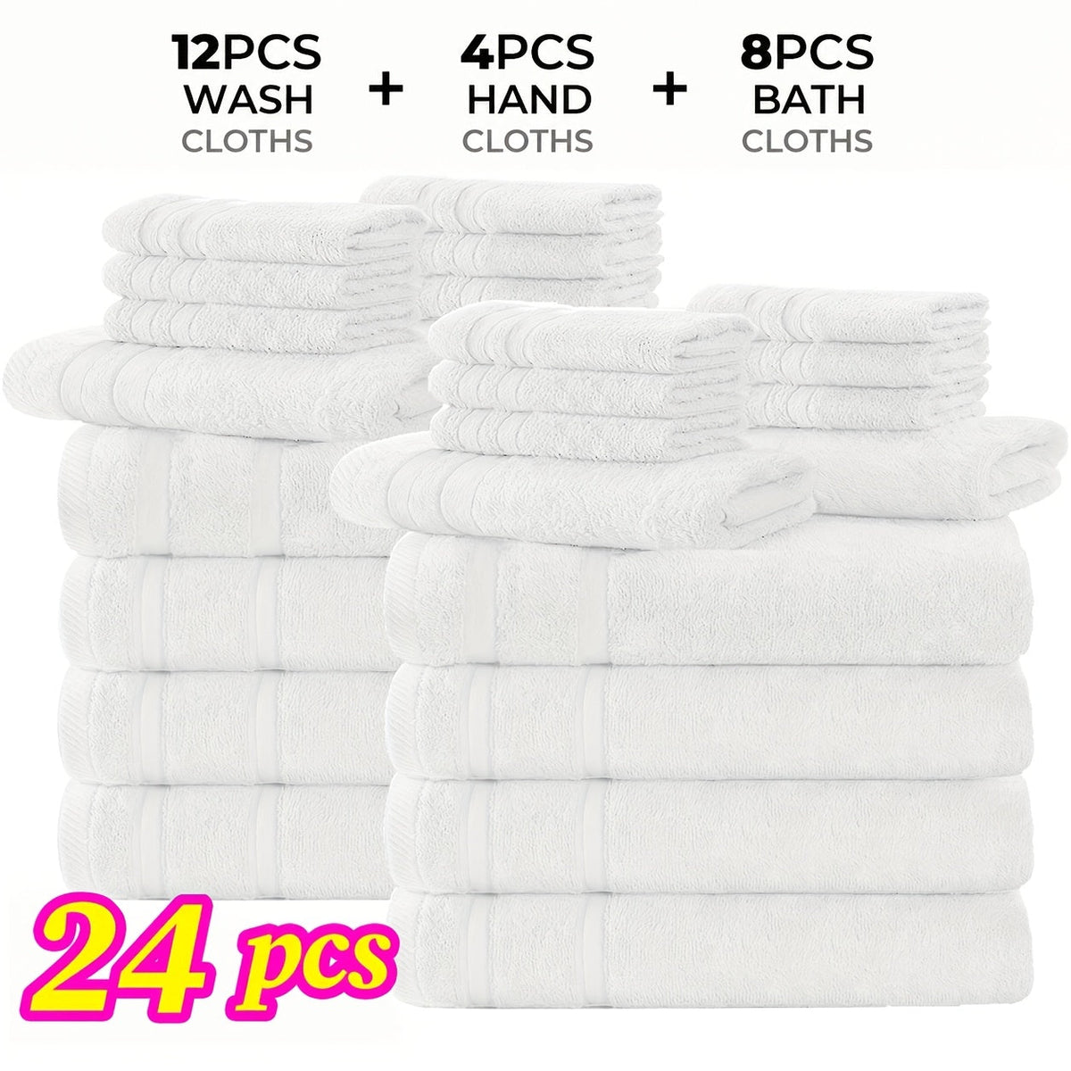 Cotton Bath Cloths Set 12 or 24 Piece – Hotel Quality Highly Absorbent Quick-Dry Washcloths for Bathroom Spa Gym Home Dark Gray Blue White Purple Orange