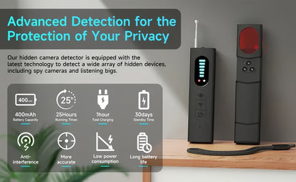 Hidden Camera Detector Anti Spy RF Signal Scanner – Bug Detector, GPS Tracker & Listening Device Finder, Portable Rechargeable Multi-Function Security Sweeper for Travel, Hotel, Home, Office, Car