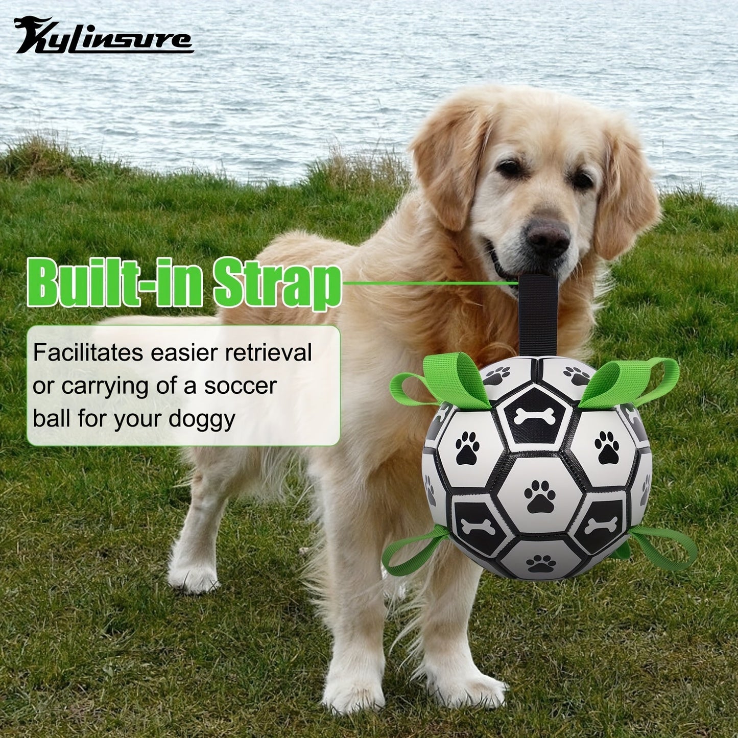 Soccer Ball Dog Toy with Straps – Durable Tug of War & Water Play Toy for Small & Medium Dogs, Includes Charging Cylinder, Perfect Christmas & Birthday Gift for Puppies
