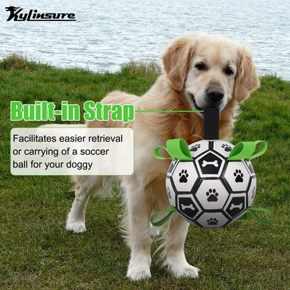 Soccer Ball Dog Toy with Straps – Durable Tug of War & Water Play Toy for Small & Medium Dogs, Includes Charging Cylinder, Perfect Christmas & Birthday Gift for Puppies