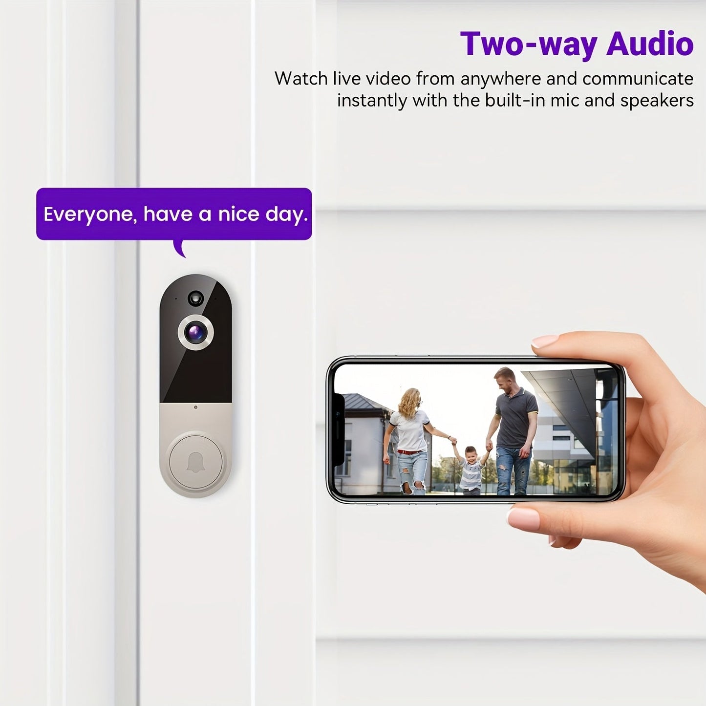 2K Wireless Smart Doorbell Camera – WiFi Video Doorbell with Night Vision, AI Snapshot, Two-Way Intercom, Rechargeable Battery & Local Storage, Home Security Camera for Front Door