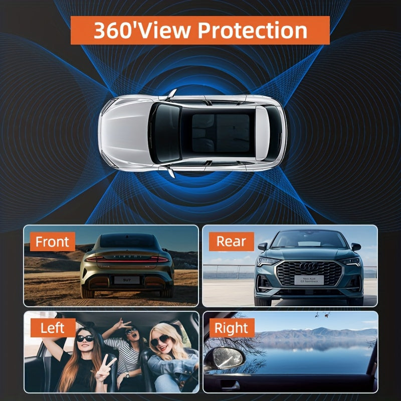 360° Panoramic Dash Cam 3/4 Lens 1080P HD with Quad-Split Screen, HD Night Vision, WDR & G-Sensor – Full Coverage Front, Rear, Left & Right Loop Recording – Rideshare & Fleet Ready – Velora
