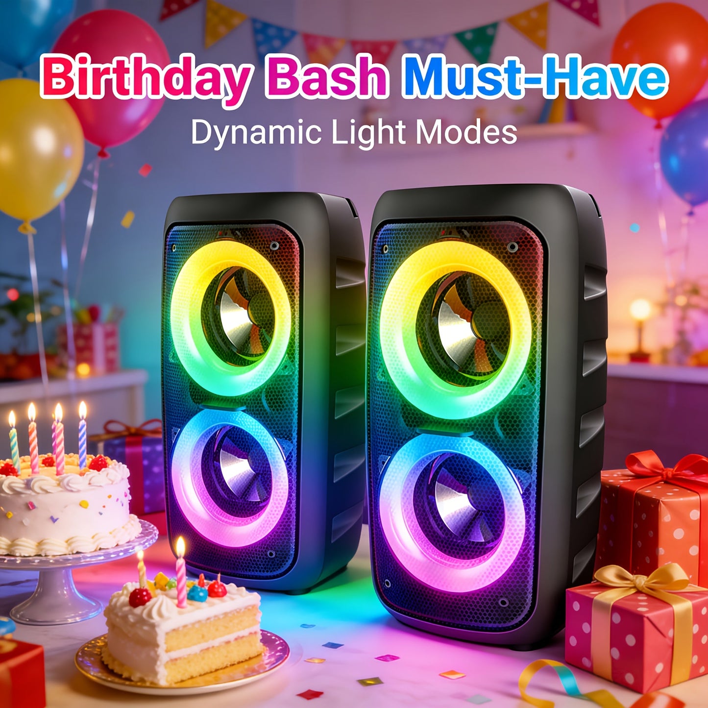 Portable Wireless Karaoke Bluetooth Speaker with Subwoofer - 1200mAh Battery, TF Card & USB Support, Compact High-Power Party Speaker with Microphone Option, Tabletop Mount & Button Control