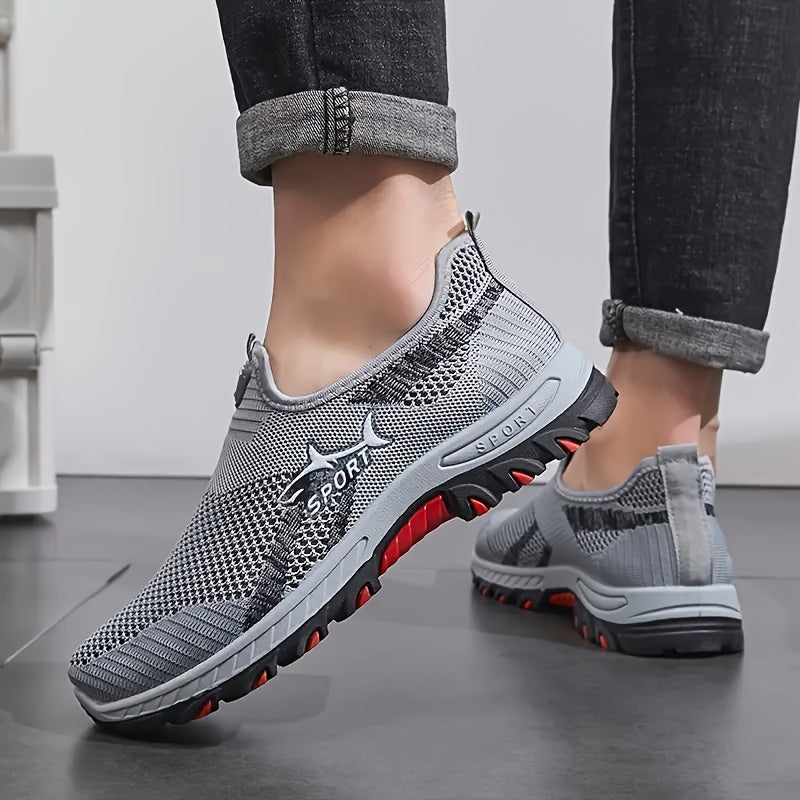 Men's Breathable Mesh Slip-On Sneakers – Lightweight Low-Top Casual Athletic Shoes with Rubber Sole, Round Toe, Monochrome Fabric Upper, Easy Wear Loafer-Style Footwear for Walking, Gym & Everyday Comfort, Spring & Summer