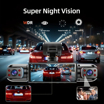 360° Panoramic Dash Cam 3/4 Lens 1080P HD with Quad-Split Screen, HD Night Vision, WDR & G-Sensor – Full Coverage Front, Rear, Left & Right Loop Recording – Rideshare & Fleet Ready – Velora